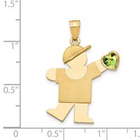 14K Yellow Gold the Kids Boy Charm with Light Green CZ August Birthstone Engravable Kiss view 2