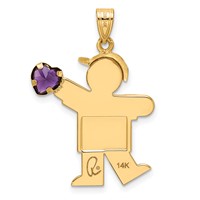 14K Yellow Gold the Kids Boy Charm with Purple CZ February Birthstone Engravable Kiss view 4