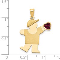 14K Yellow Gold the Kids Boy Charm with Dark Red CZ January Birthstone Engravable Kiss view 2