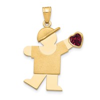 14K Yellow Gold the Kids Boy Charm with Dark Red CZ January Birthstone Engravable Kiss view 1