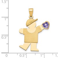 14K Yellow Gold the Kids Boy Charm with Light Purple CZ June Birthstone Engravable Kiss view 2