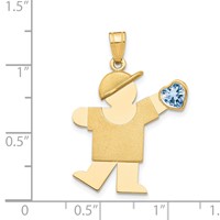 14K Yellow Gold the Kids Boy Charm with Light Blue CZ March Birthstone Engravable Kiss view 2