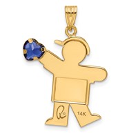 14K Yellow Gold the Kids Boy Charm with Dark Blue CZ September Birthstone Engravable Kiss view 4