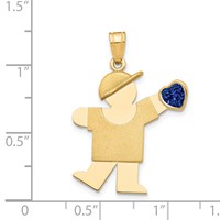 14K Yellow Gold the Kids Boy Charm with Dark Blue CZ September Birthstone Engravable Kiss view 3