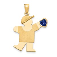14K Yellow Gold the Kids Boy Charm with Dark Blue CZ September Birthstone Engravable Kiss view 1
