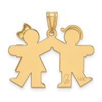 14K Yellow Gold the Kids Solid Engravable Small Boy on Right and Girl on Left Kiss Charm view 4