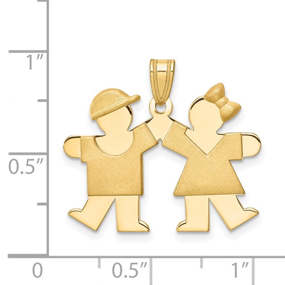 14k The Kids Solid Engravable Small Boy on Right and Girl on Left Kiss Charm