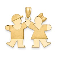 14K Yellow Gold the Kids Solid Engravable Small Boy on Right and Girl on Left Kiss Charm view 1