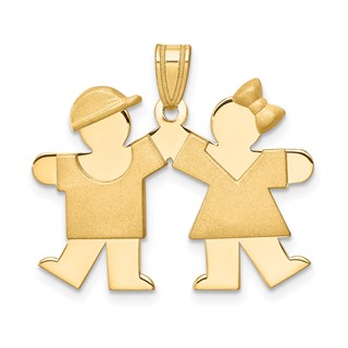 14k The Kids Solid Engravable Small Boy on Right and Girl on Left Kiss Charm