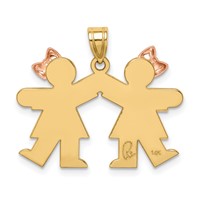 14K Two-tone the Kids Small Double Girls Engravable Kiss Charm view 4