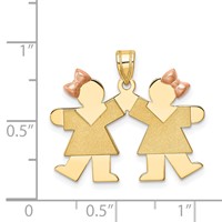14K Two-tone the Kids Small Double Girls Engravable Kiss Charm view 3
