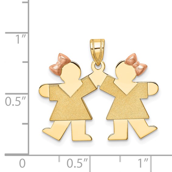 14k Two-tone The Kids Small Double Girls Engravable Kiss Charm