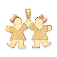 14K Two-tone the Kids Small Double Girls Engravable Kiss Charm view 1
