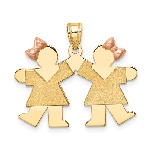 14K Two-tone the Kids Small Double Girls Engravable Kiss Charm