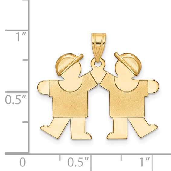 14k The Kids Solid Engravable Small Double Boys Kiss Charm