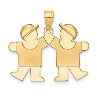 14k The Kids Solid Engravable Small Double Boys Kiss Charm