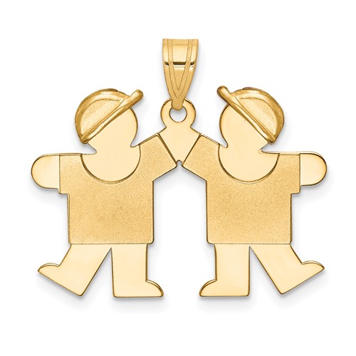 14K Yellow Gold the Kids Solid Engravable Small Double Boys Kiss Charm