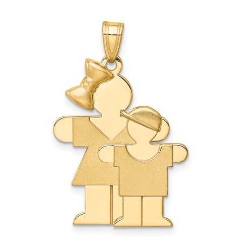 14K Yellow Gold the Kids Big Girl and Little Boy Engravable Hugs Charm