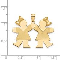 14K Yellow Gold the Kids Solid Engravable Medium Double Girls Charm with Bows Kiss view 3