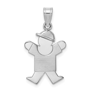 14k White Gold The Kids Small Boy with Hat on Right Engravable Joy Charm
