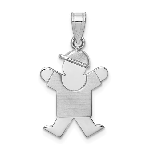 14K White Gold the Kids Small Boy Charm with Hat on Right Engravable Joy