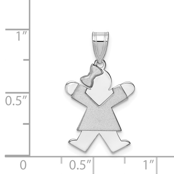 14k White Gold The Kids Small Girl with Bow on Left Engravable Joy Charm