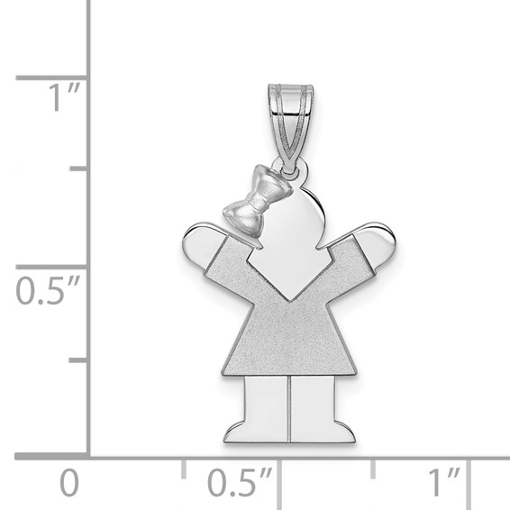 14k White Gold The Kids Small Girl with Bow on Left Engravable Love Charm