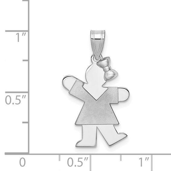 14k White Gold The Kids Small Girl with Bow on Right Engravable Kiss Charm
