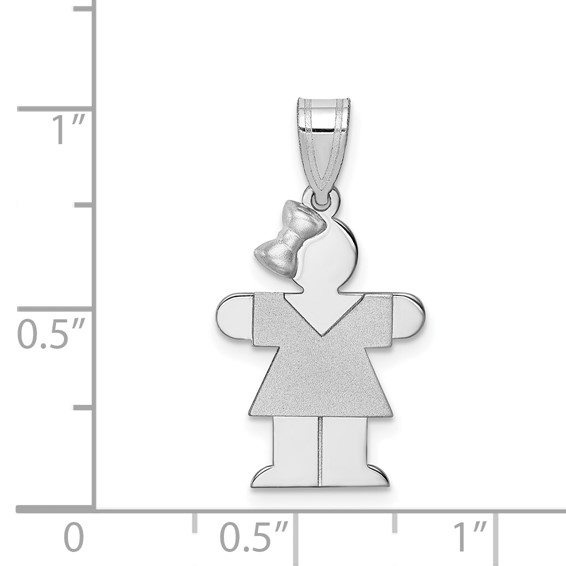 14k White Gold The Kids Small Girl with Bow on Left Engravable Hugs Charm