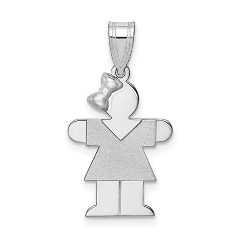 14K White Gold the Kids Small Girl Charm with Bow on Left Engravable Hugs