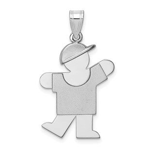 14k White Gold The Kids Medium Boy with Hat on Left Engravable Kiss Charm