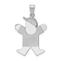 14K White Gold the Kids Medium Boy Charm with Hat on Right Engravable Joy view 1