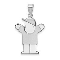 14K White Gold the Kids Medium Boy Charm with Hat on Right Engravable Love view 1