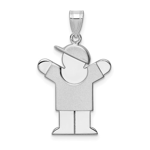 14K White Gold the Kids Medium Boy Charm with Hat on Right Engravable Love