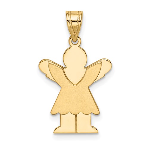 14K Yellow Gold the Kids Solid Satin Small Girl Charm with Ruffles Engravable Love