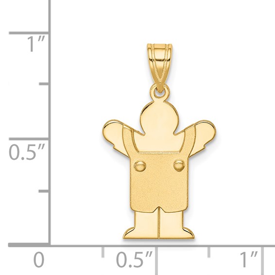 14k The Kids Solid Satin Small Boy in Overalls Engravable Love Charm