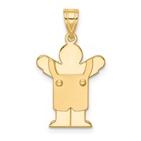 14K the Kids Solid Satin Small Boy in Overalls Engravable Love Charm view 1