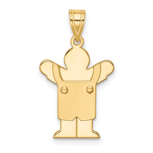 14K Yellow Gold the Kids Solid Satin Small Boy in Overalls Engravable Love Charm