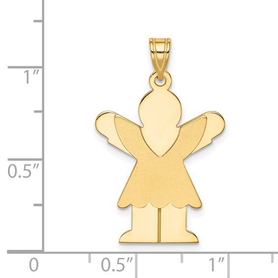 14k The Kids Solid Satin Medium Girl with Ruffles Engravable Love Charm