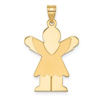 14K Yellow Gold the Kids Solid Satin Medium Girl Charm with Ruffles Engravable Love view 1