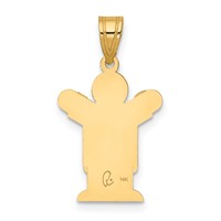 14K Yellow Gold the Kids Solid Satin Medium Boy in Overalls Engravable Love Charm view 4