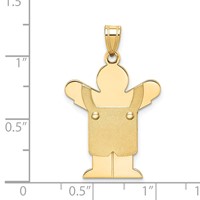 14K Yellow Gold the Kids Solid Satin Medium Boy in Overalls Engravable Love Charm view 3