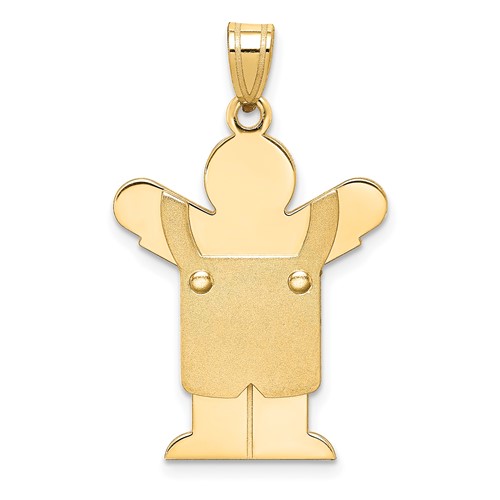 14K Yellow Gold the Kids Solid Satin Medium Boy in Overalls Engravable Love Charm