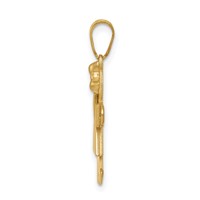 14K Yellow Gold the Kids Solid Engravable Small Girl Charm with Bow on Right Kiss view 2