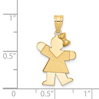 14K Yellow Gold the Kids Solid Engravable Small Girl Charm with Bow on Right Kiss view 3