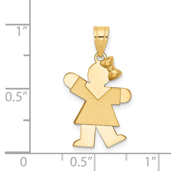 14k The Kids Solid Engravable Small Girl with Bow on Right Kiss Charm