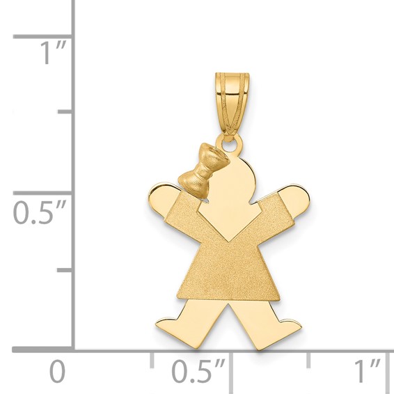 14k The Kids Solid Engravable Small Girl with Bow on Left Joy Charm