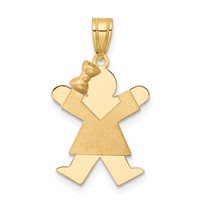 14K Yellow Gold the Kids Solid Engravable Small Girl Charm with Bow on Left Joy view 1