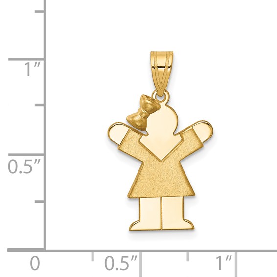 14k The Kids Solid Engravable Small Girl with Bow on Left Love Charm