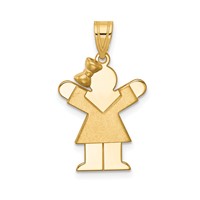 14K the Kids Solid Engravable Small Girl with Bow on Left Love Charm view 1